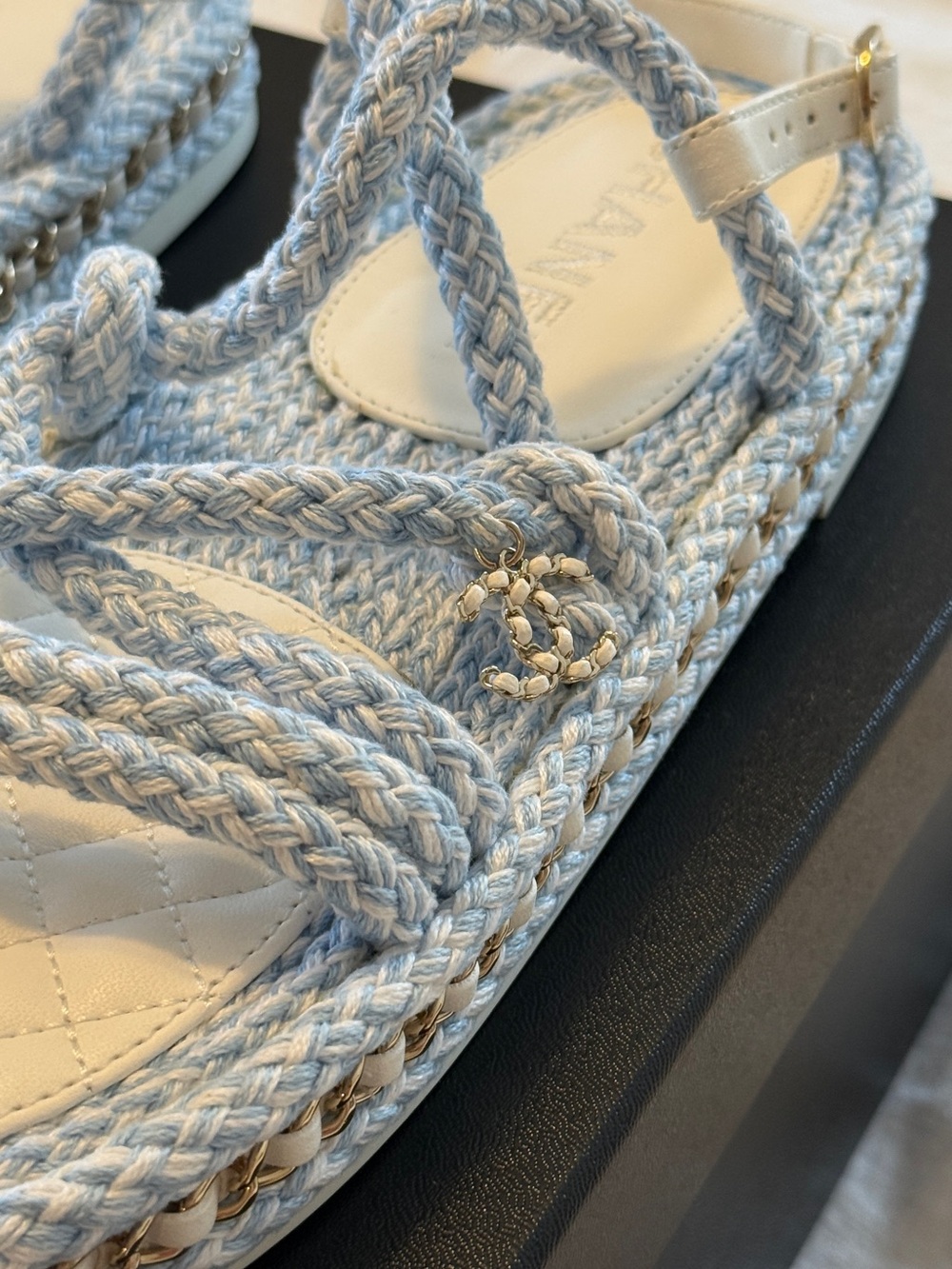 CHANEL Light Blue & White Braided Rope Sandals - Picture 9 of 13